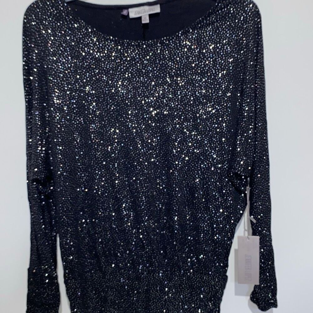 Jennifer Lopez Sparkly Days Black Glitter Long Sleeve Top WJ54K009R Womens XS